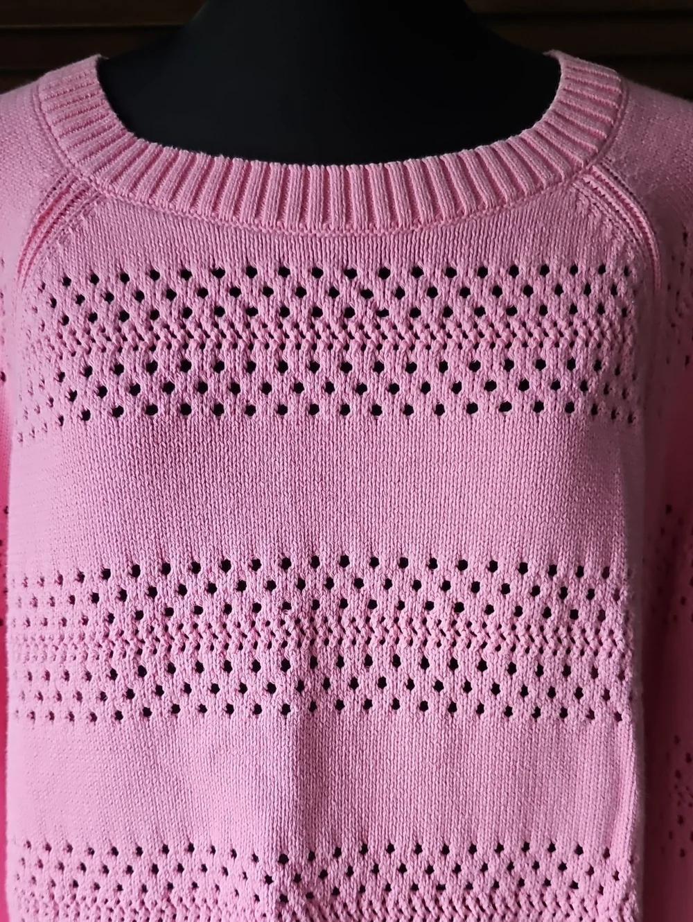 Talbots Pink Open Knit Long Sleeve Crewneck Sweater Women's Size XL